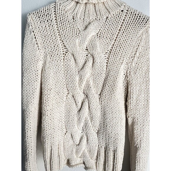J Crew 100% Wool Aran Style Cable Knit Fisherman Hand Knit Turtleneck Sweater M - Picture 3 of 8